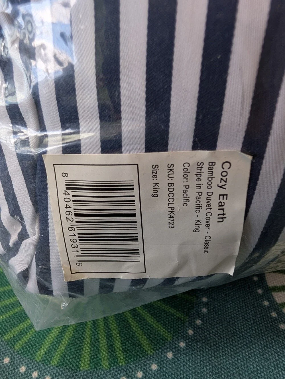 Cozy Earth Bamboo Duvet Cover Classic Stripe In Pacific Blue NWT